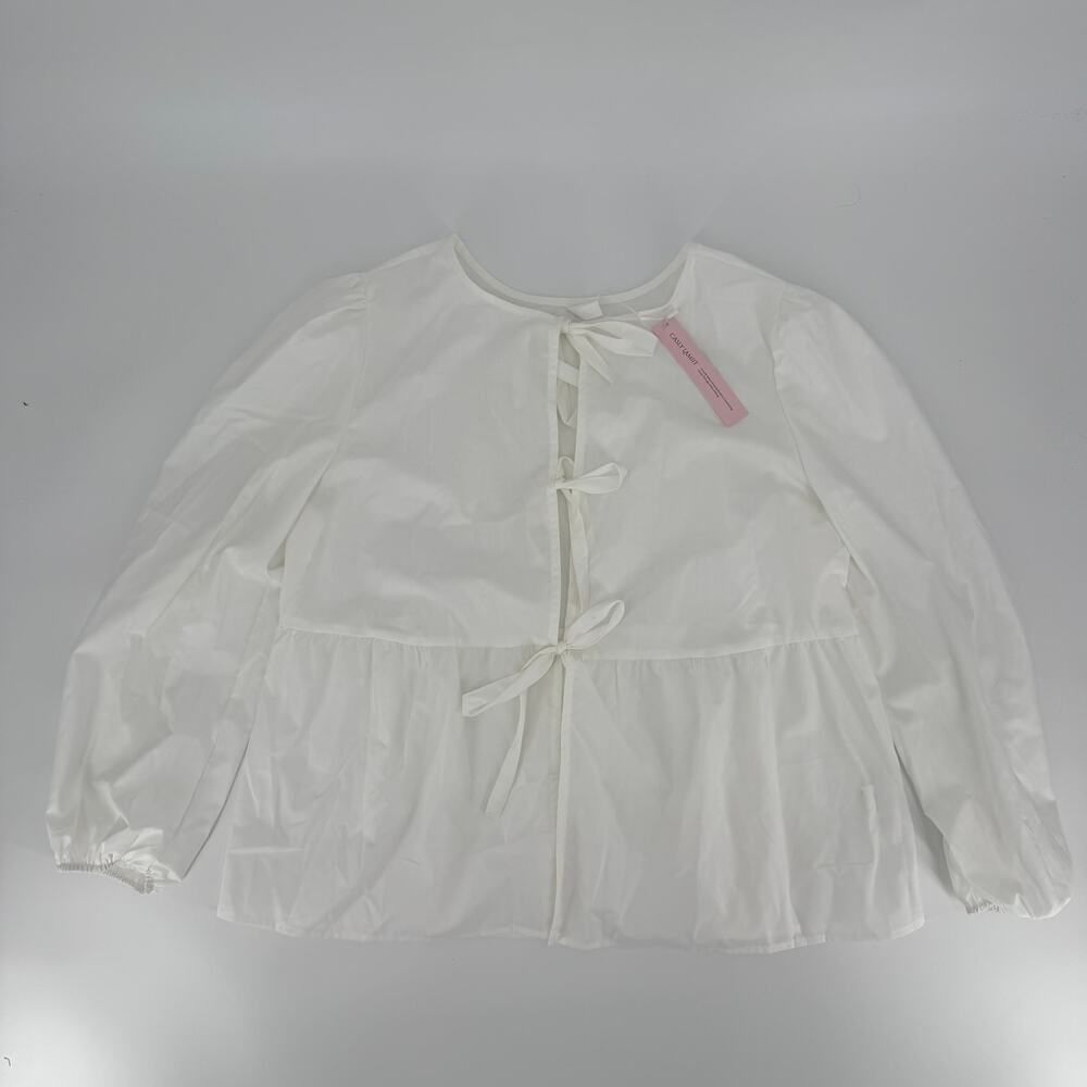 NWT CasyJamiit White Tie-Front Blouse - Women's Size Large‎